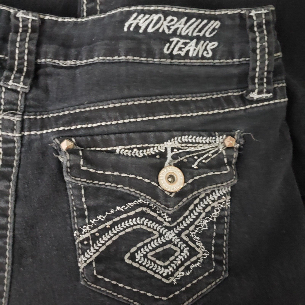 Hydraulic Crop Jeans Womens 10 Black White Stitiching Embellished Flap Pockets